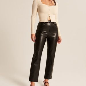 Abercrombie Vegan Leather High Rise Straight Pant - Black, Size 25 Short
